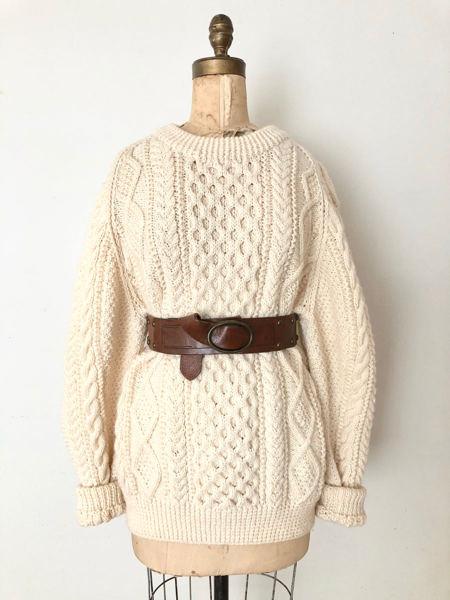 Vintage Cream Fishermans Knit Sweater - Size XL