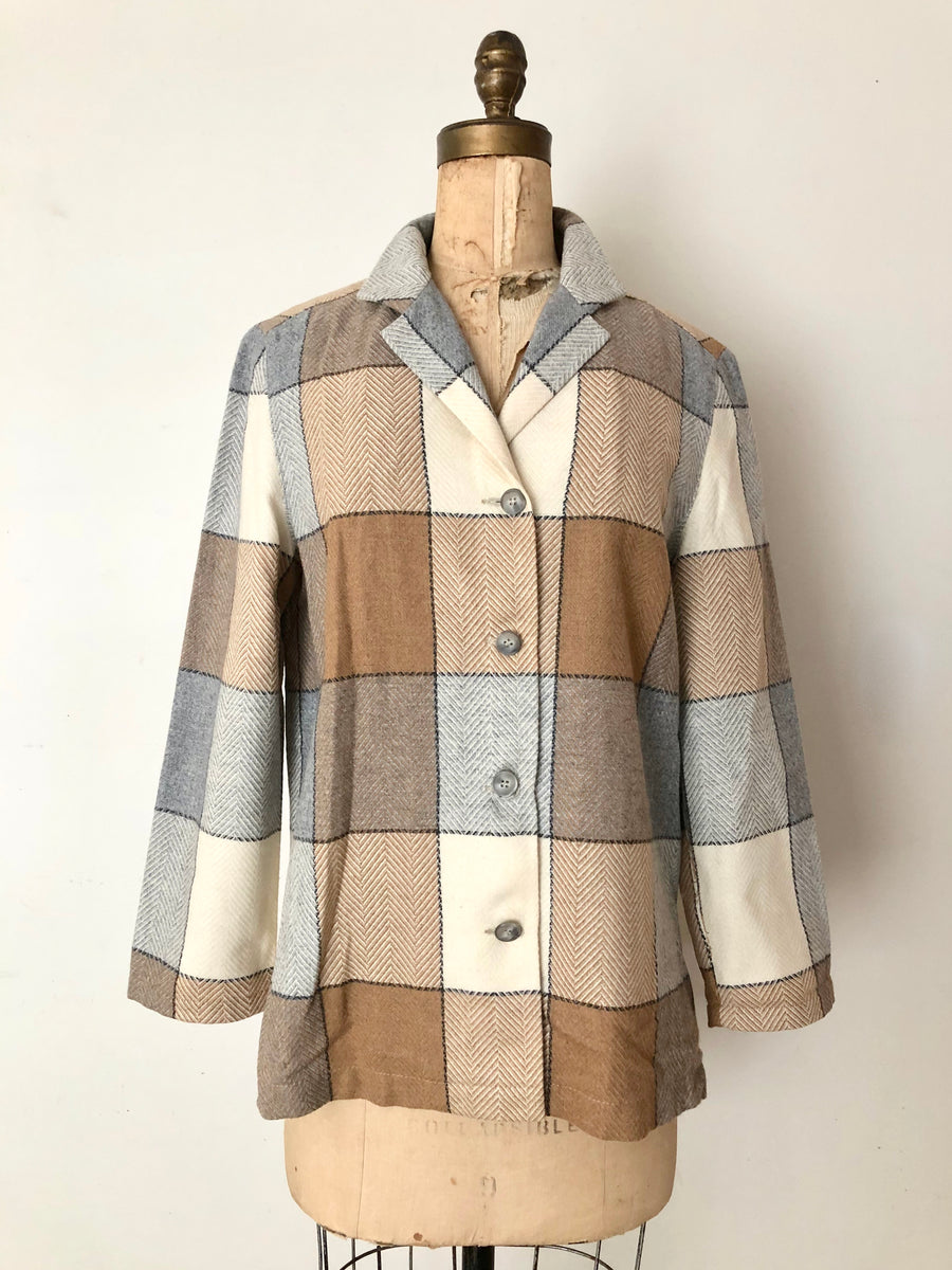 80's Plaid Wool Jacket - Size M