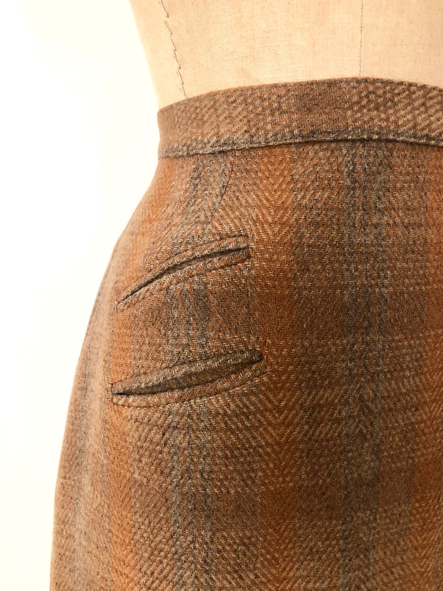 1960's Plaid Wool Pencil Skirt - 26
