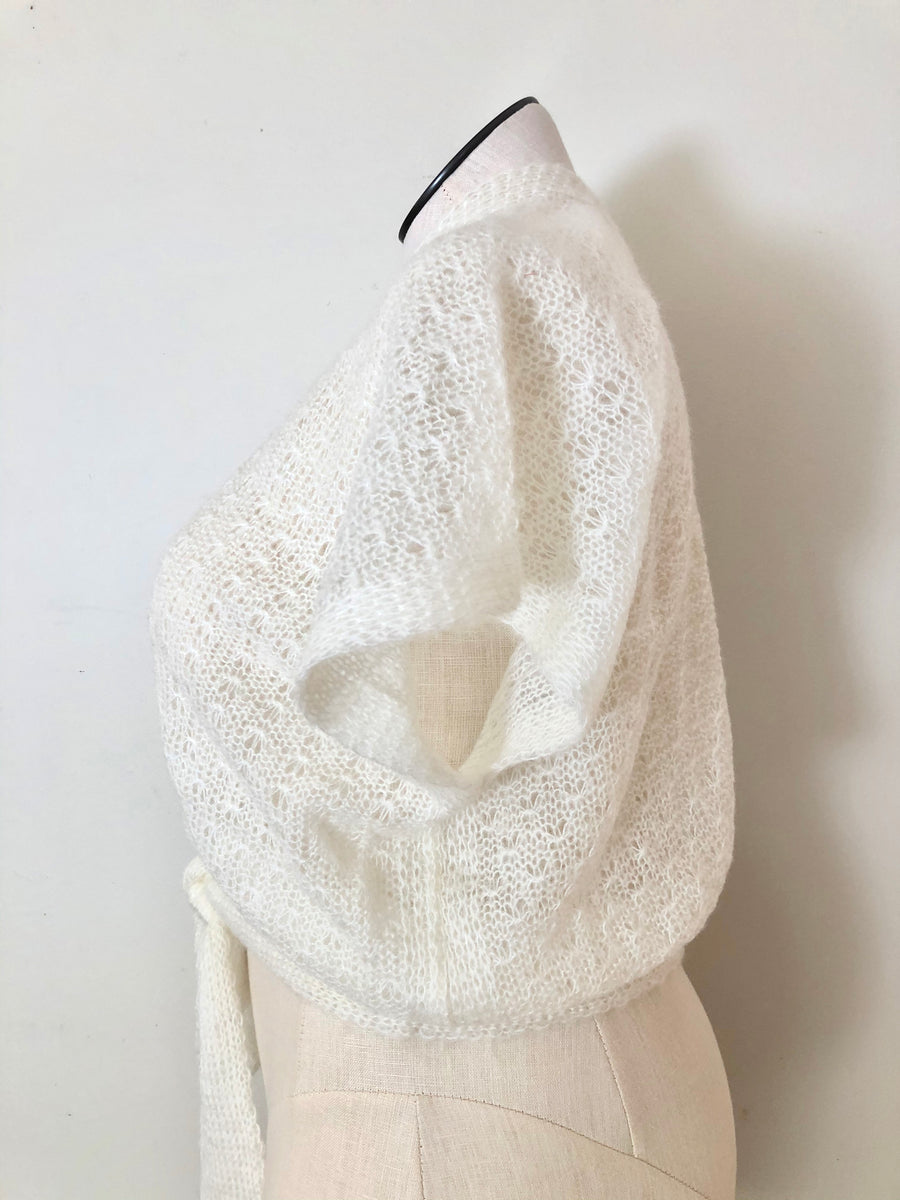 70's White Wrap Sweater - Size S/M/L