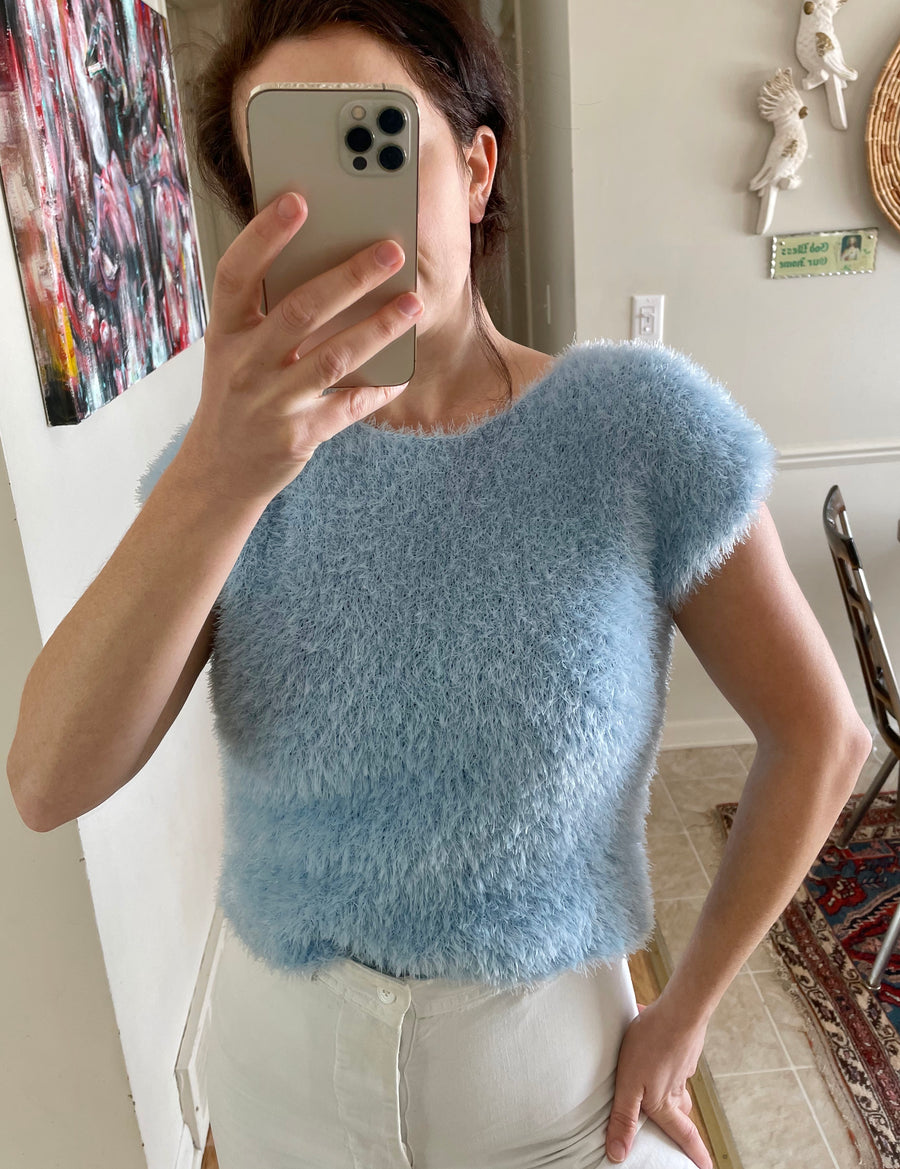 Y2K Baby Blue Fuzzy Sweater - M/L