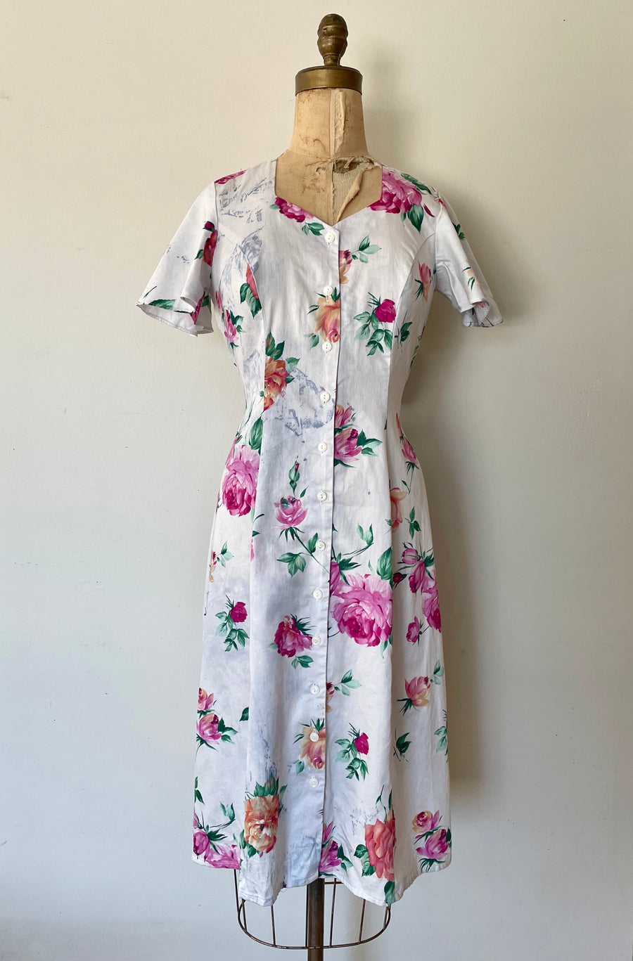90's Cotton Rose Dress - Size M