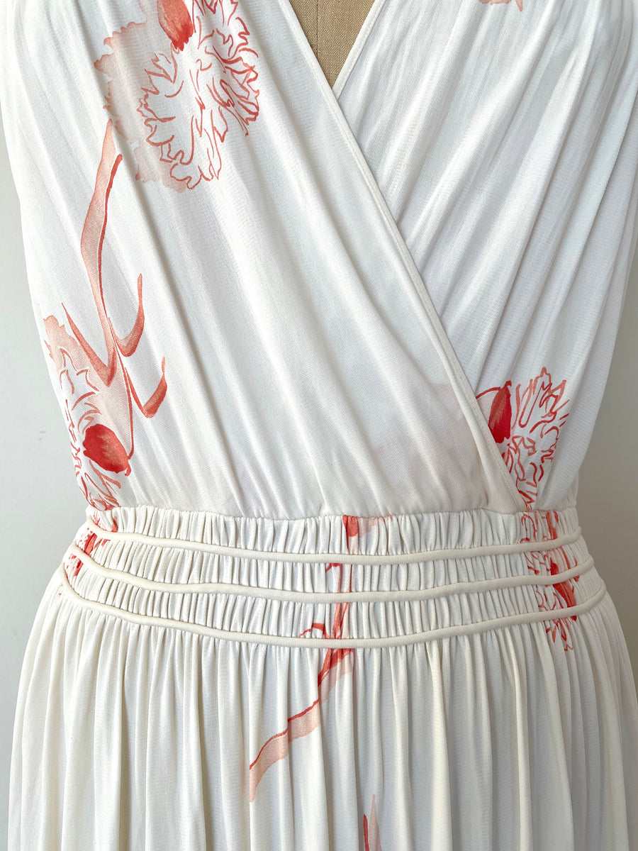 Vintage Floral Rayon Slip Dress/Nightgown - Size M/L
