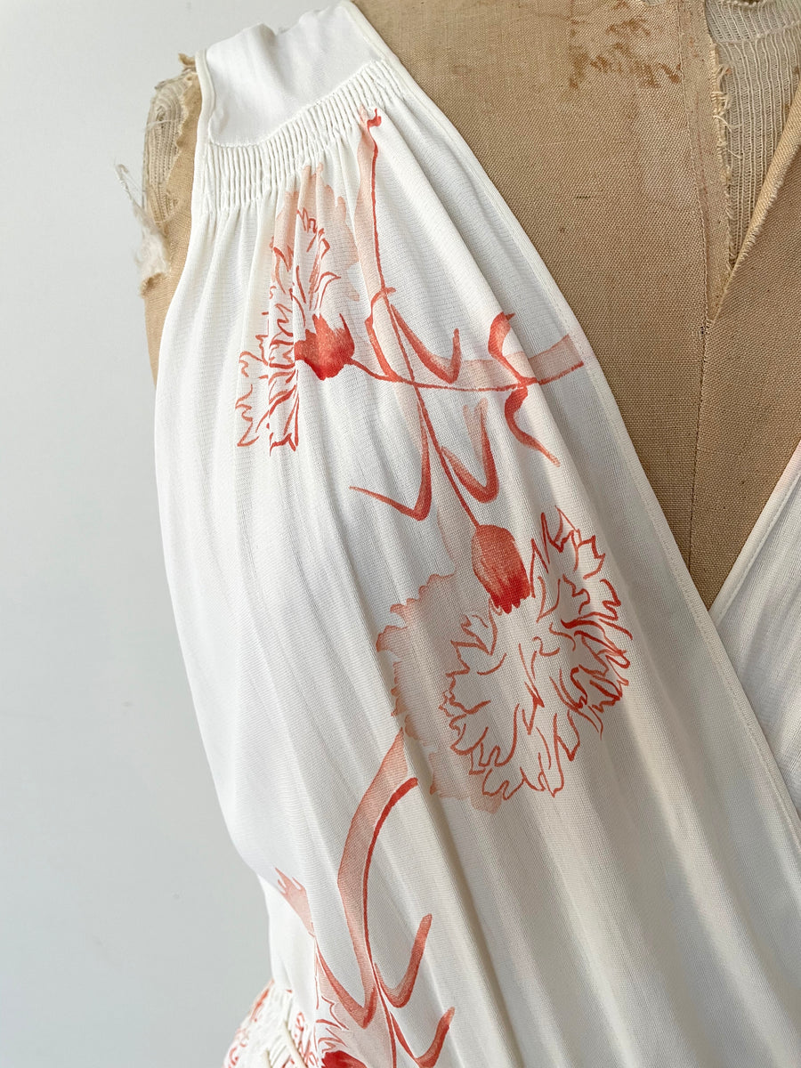 Vintage Floral Rayon Slip Dress/Nightgown - Size M/L