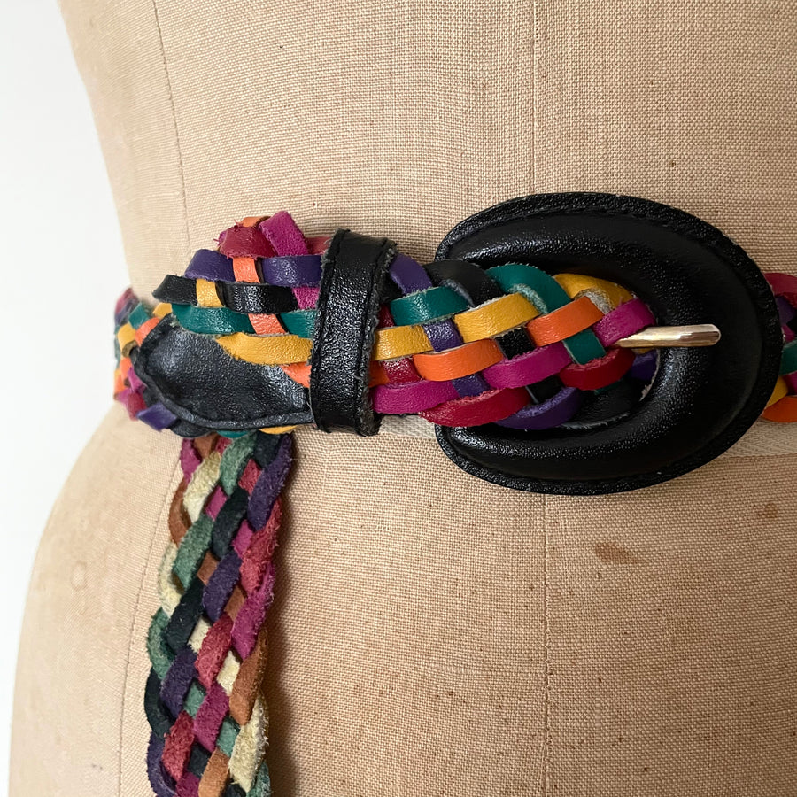 80's Rainbow Braided Leather Belt