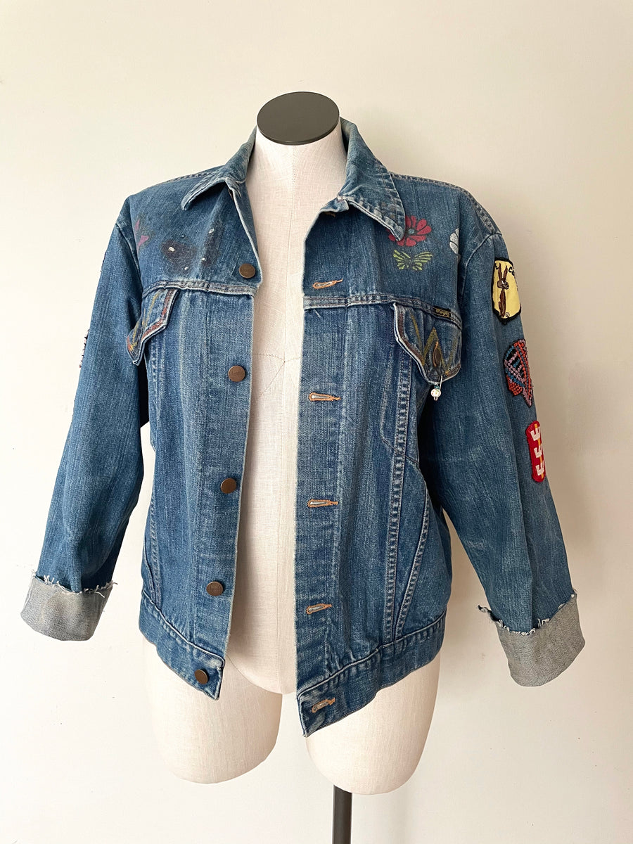 1960's/70's Wrangler Painted Denim Jacket with Patches - Size L/XL