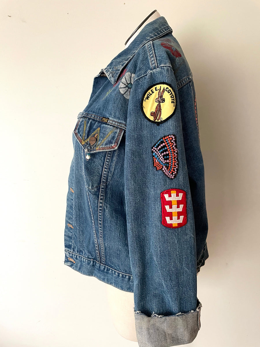 1960's/70's Wrangler Painted Denim Jacket with Patches - Size L/XL