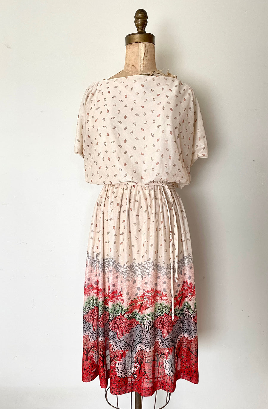 1970's Leaf Print Dress - Size S/M