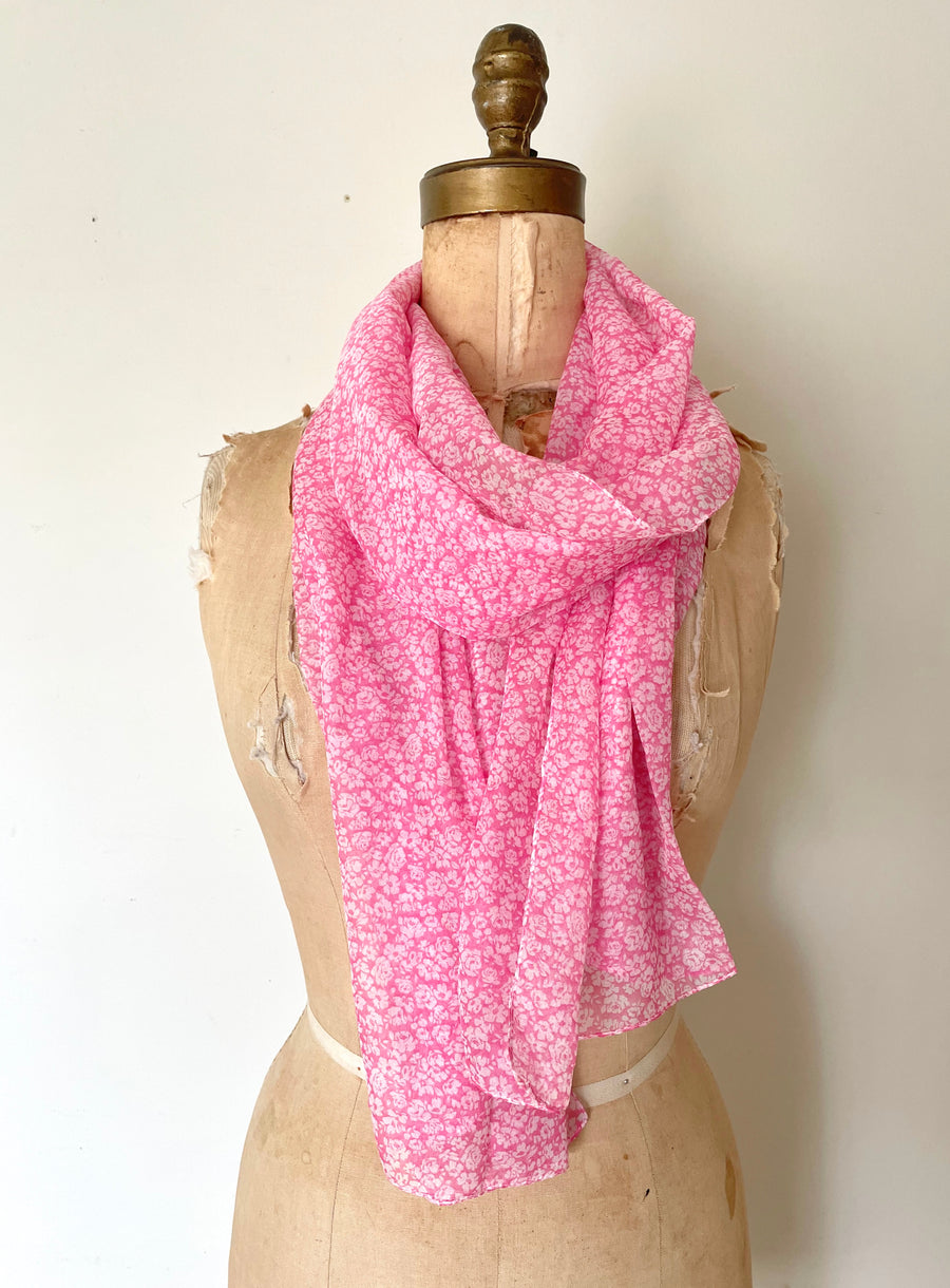Long Pink Floral Scarf