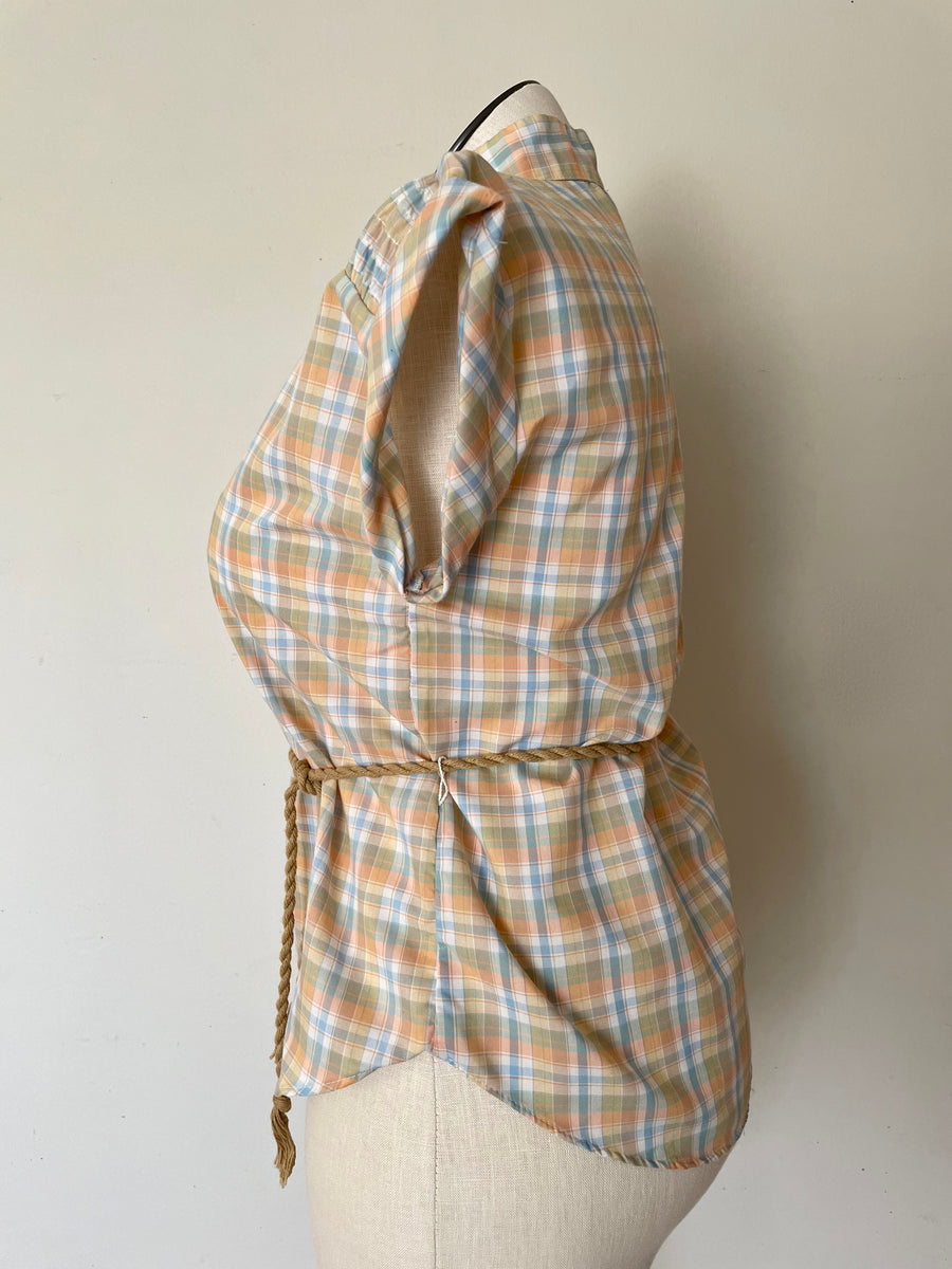 70's Spring Plaid Top - Size Large
