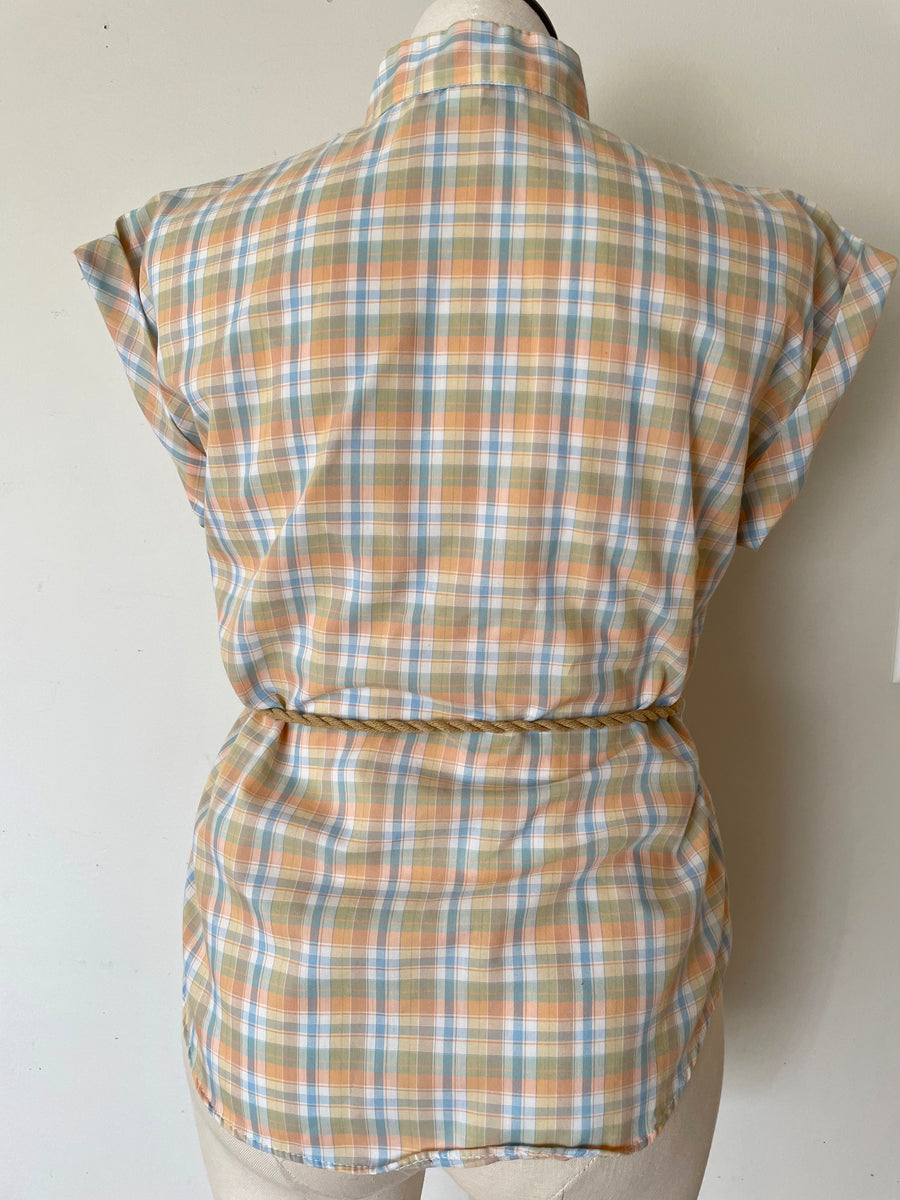 70's Spring Plaid Top - Size Large
