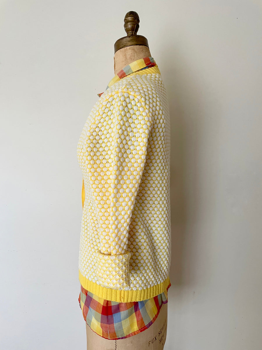 60's Yellow Dotted Cardigan Sweater - Size S/M
