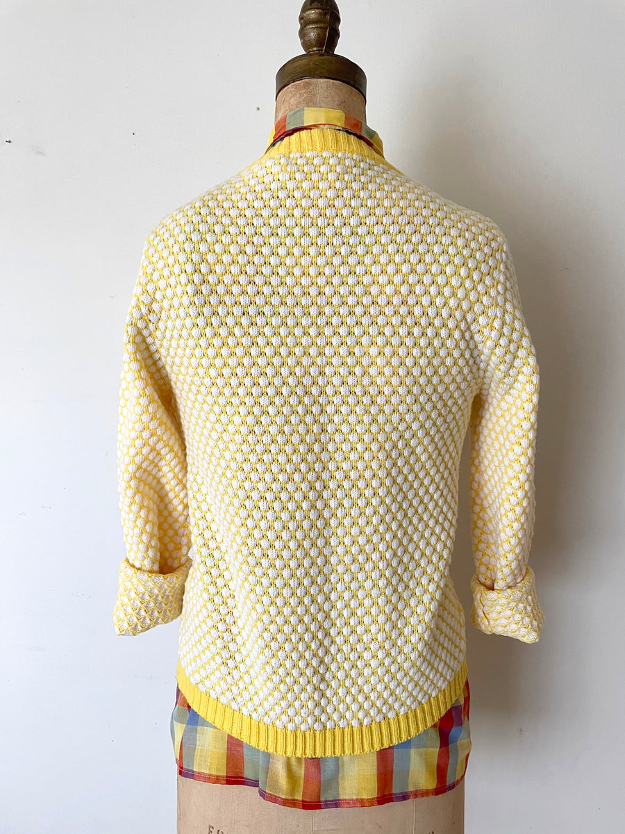 60's Yellow Dotted Cardigan Sweater - Size S/M