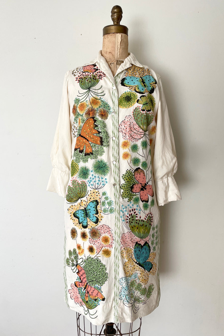1960's Serbin Butterfly Novelty Print Silk Dress - Size S/M