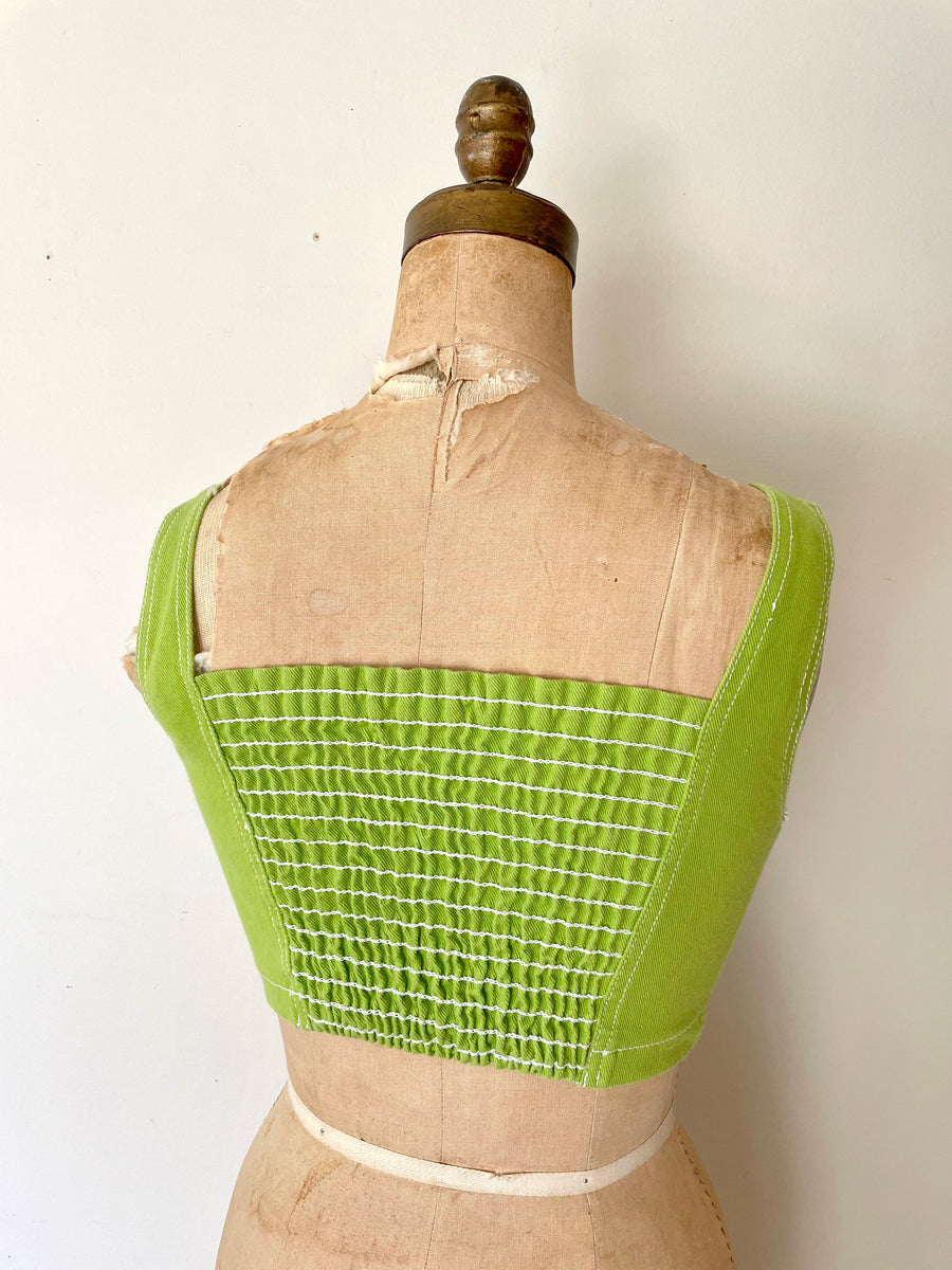 90's Lime Green Denim Crop Top - Size XS/S