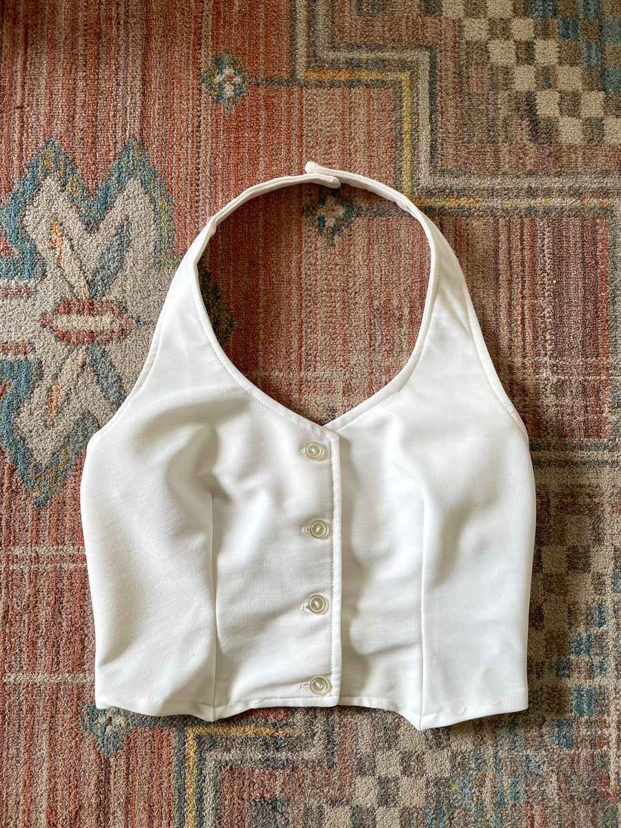 70's White Halter Top - Size Small