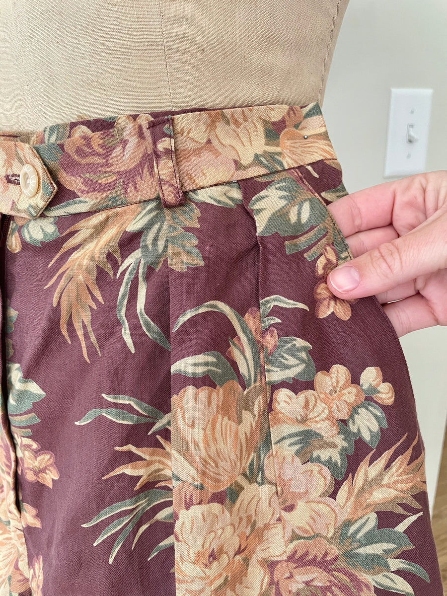 90's Linen Floral High Waisted Shorts - 27