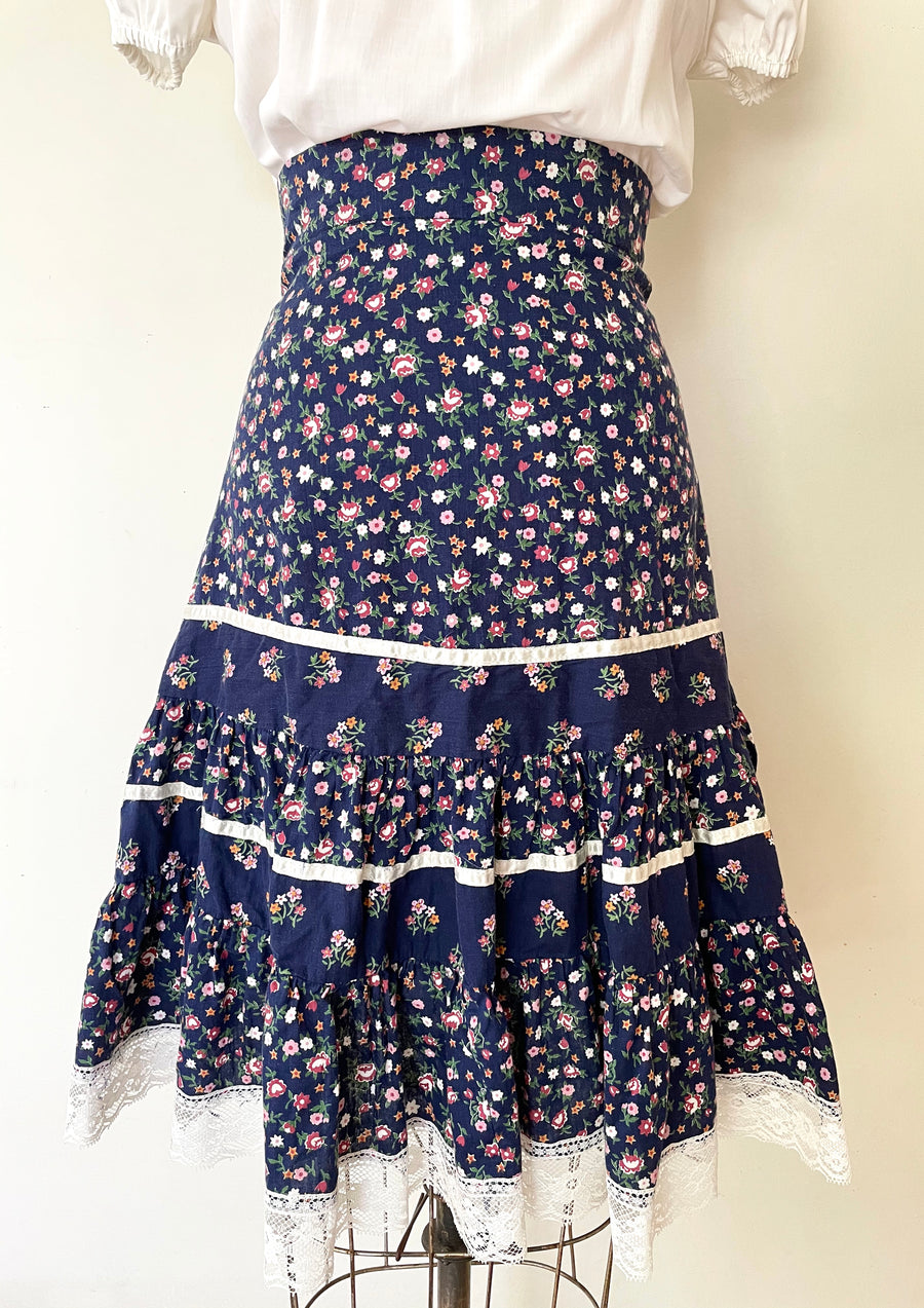 70's Floral Prairie Skirt - 24