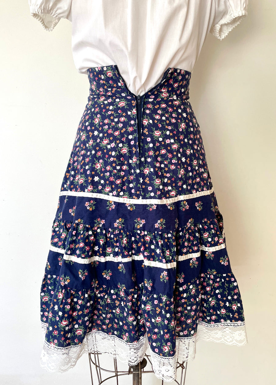70's Floral Prairie Skirt - 24