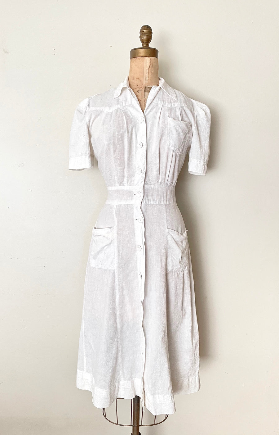 1940's White Cotton Dress - Size M