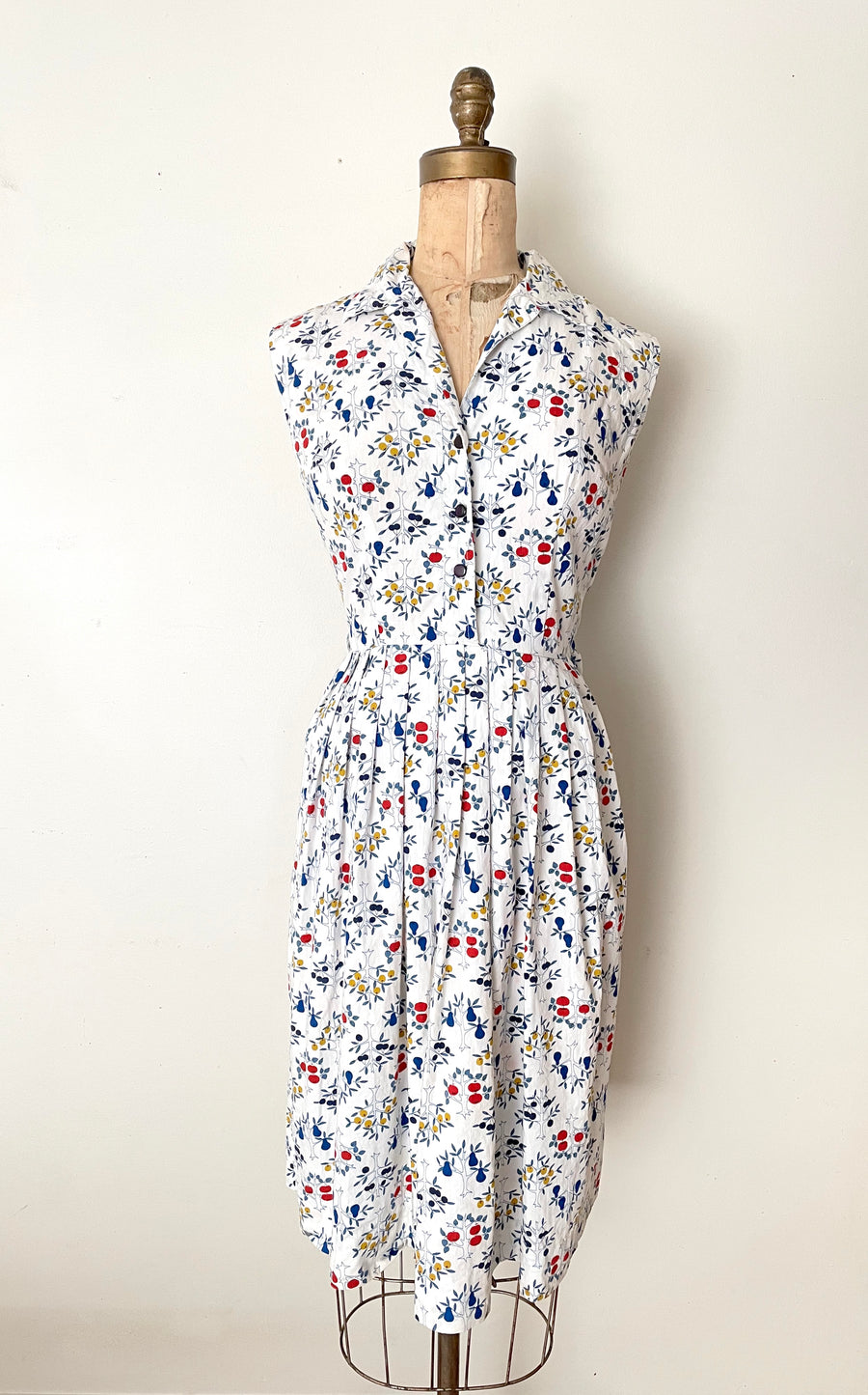 1950's Fruit Tree Print Cotton Dress - Size M - As Is