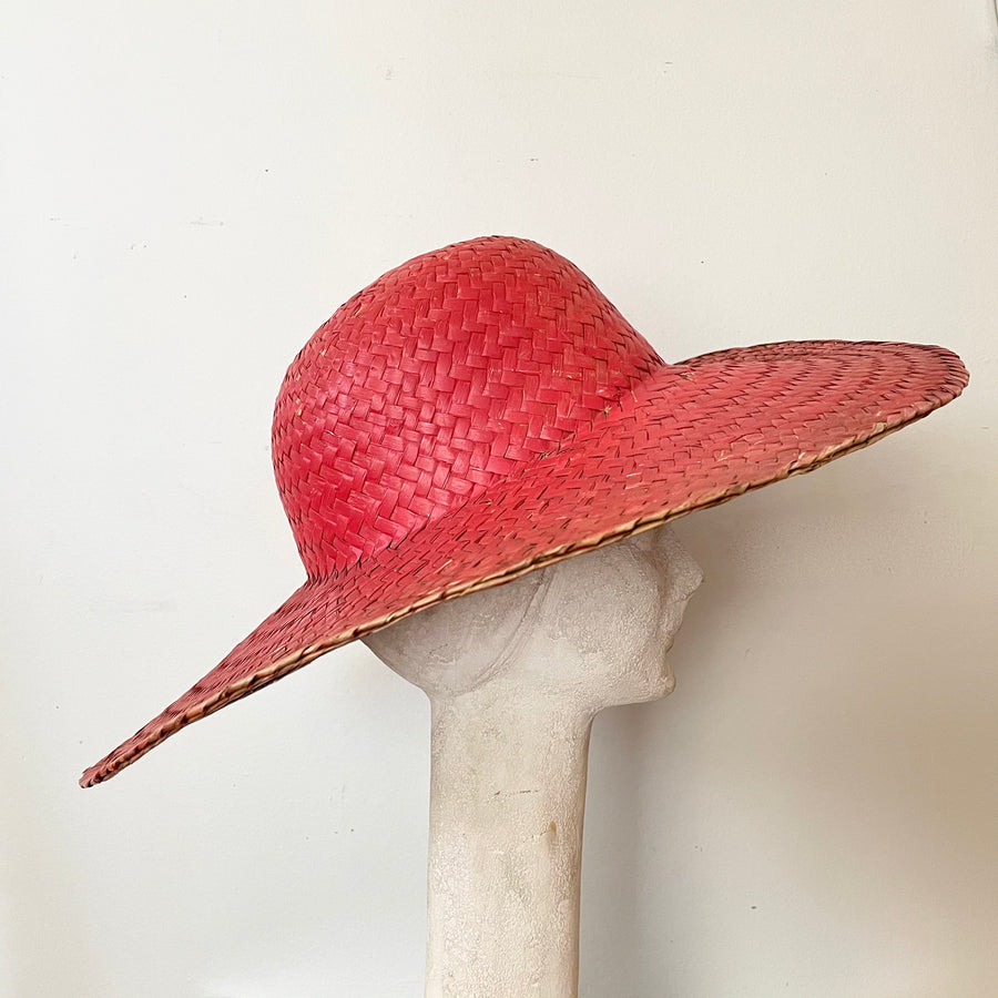 Vintage Red Straw Wide Brim Hat