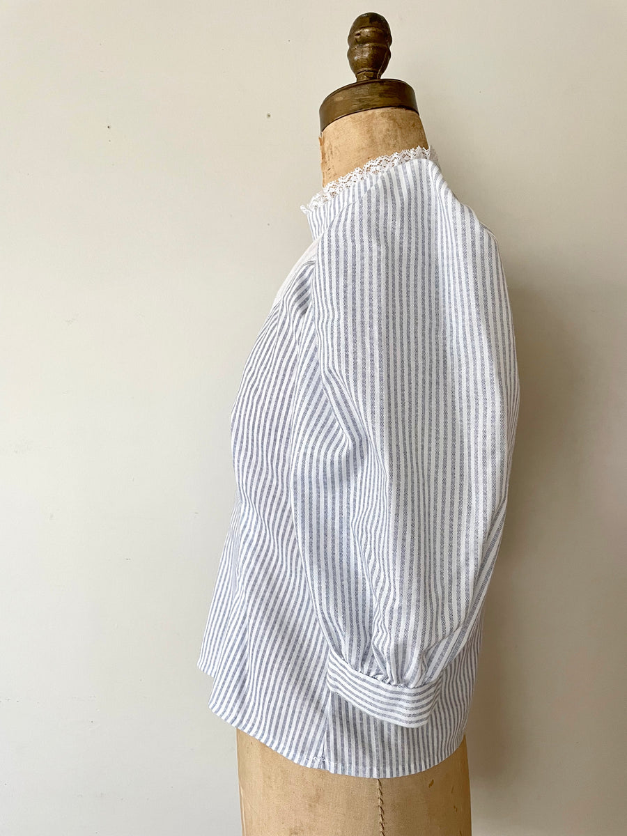 80's Victorian Striped Blouse - Size Small