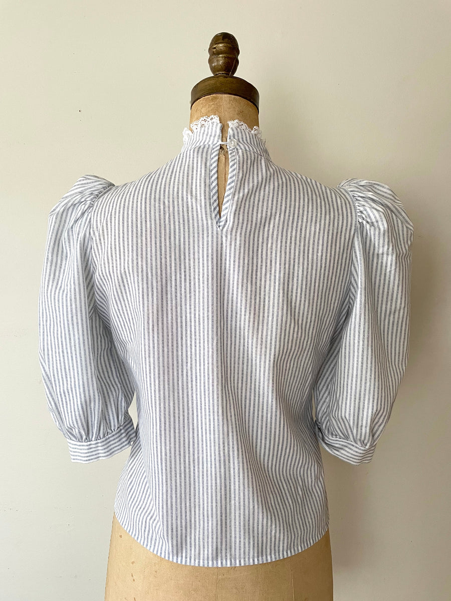 80's Victorian Striped Blouse - Size Small