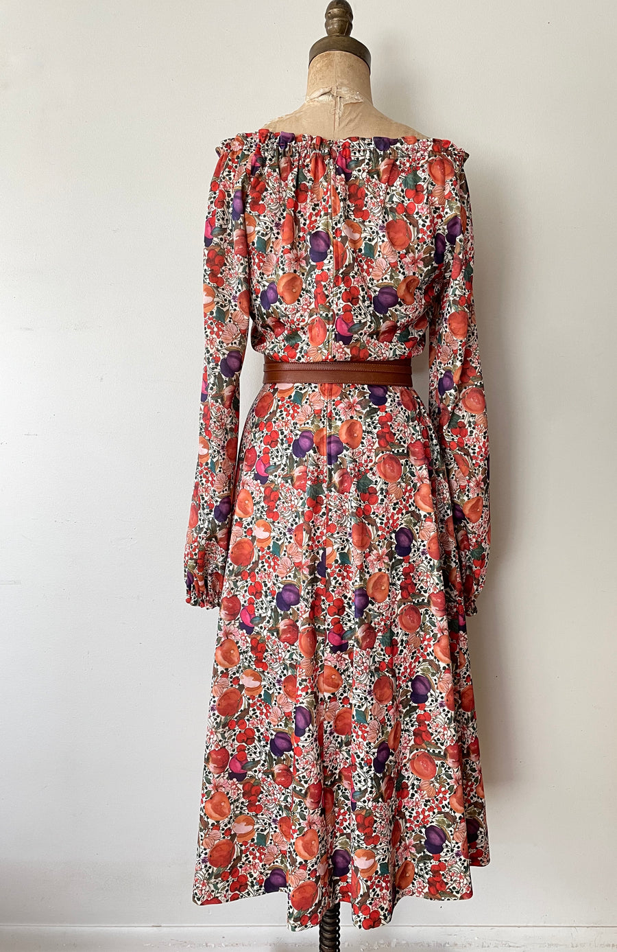 1970's Fall Fruit Print Dress - Size M