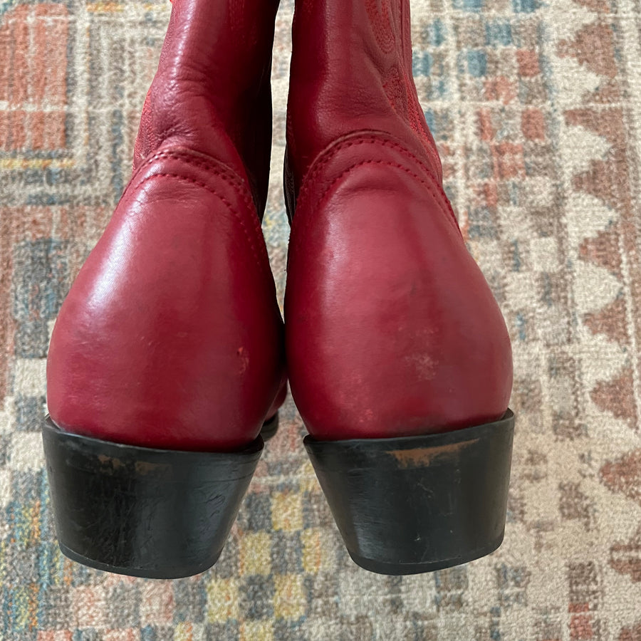 Vintage Red Cowboy Boots - Size 8