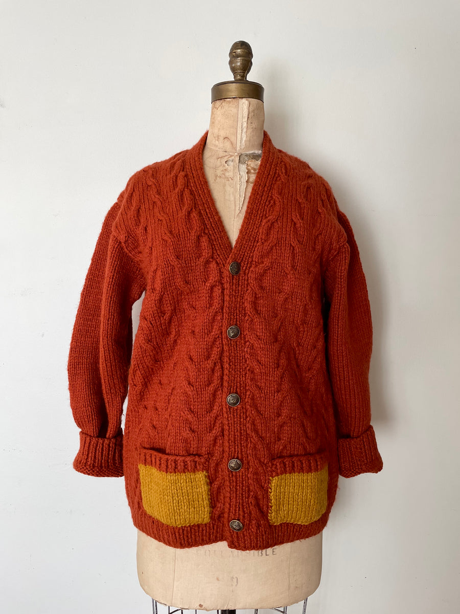 1960's Burnt Orange Knit Cardigan - Size M/L