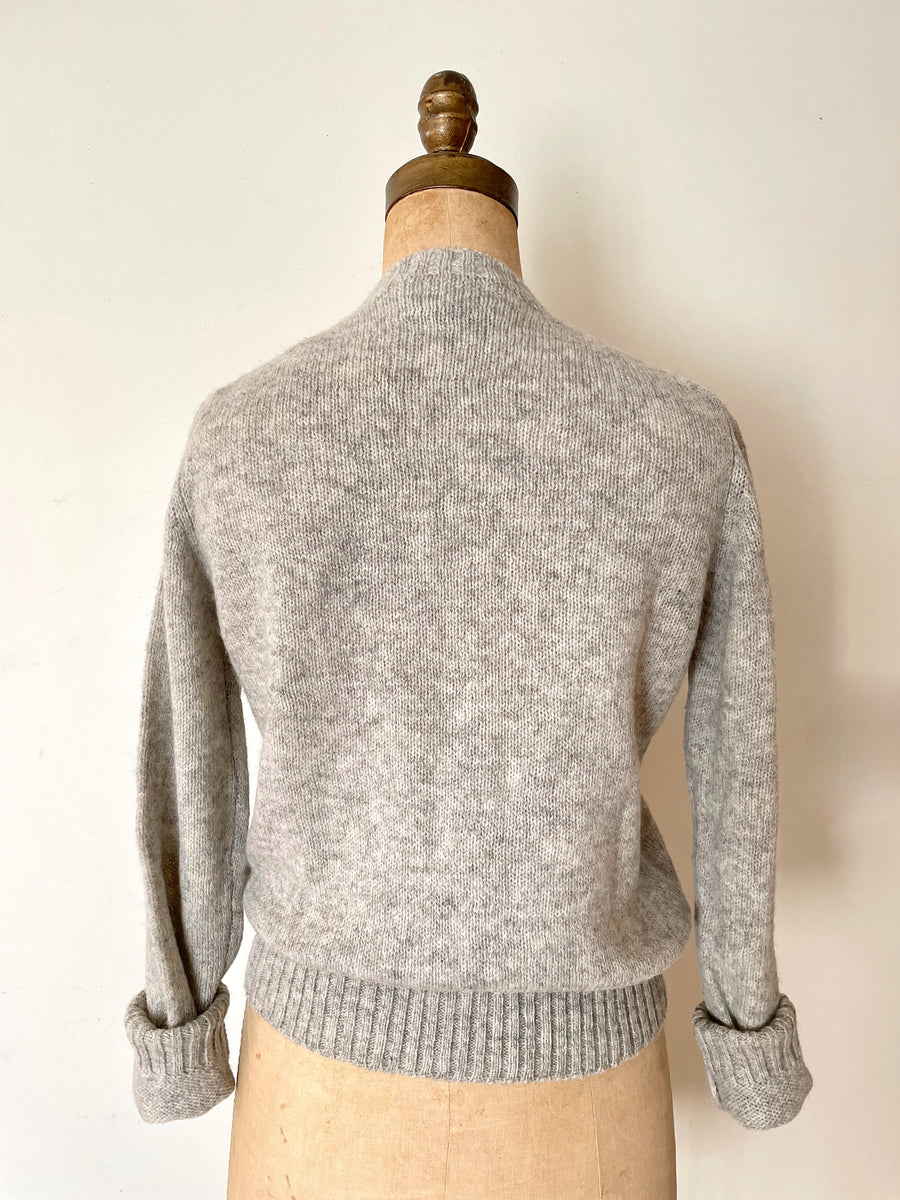 80's Gray Embroidered Sweater - Size M
