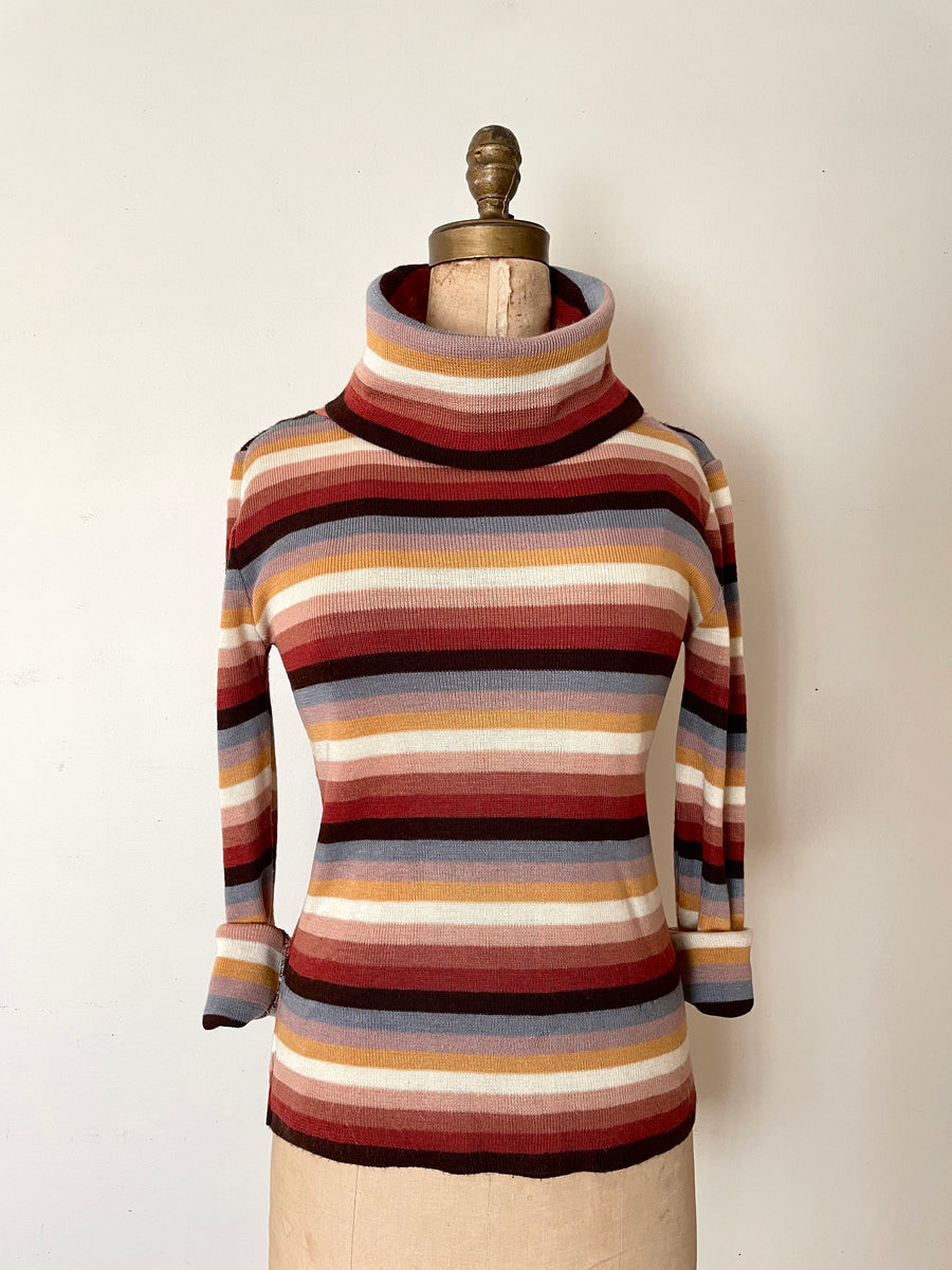 1970's Striped Turtleneck Sweater - Size M