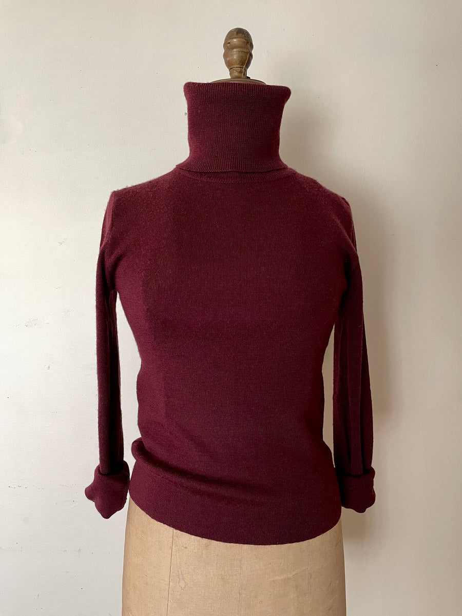 80's Maroon Turtleneck Sweater - Size Small