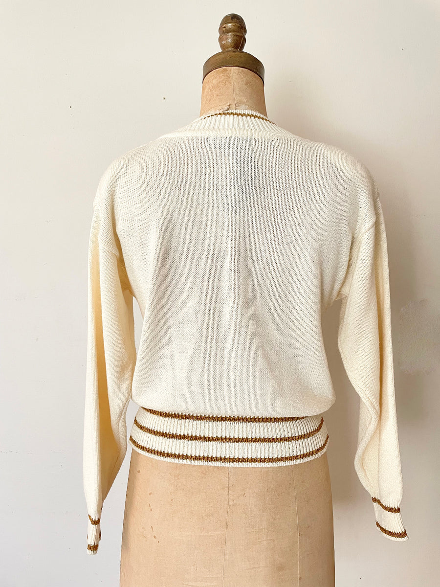 80's Chic Cream Knit Sweater - Size S/M