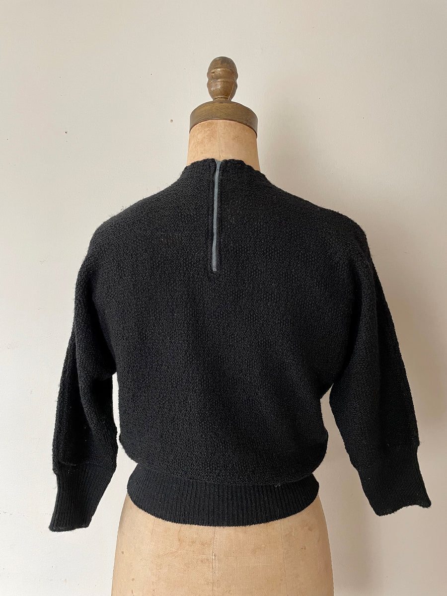 40's/50's Velet Leaf Knit Sweater - Size M