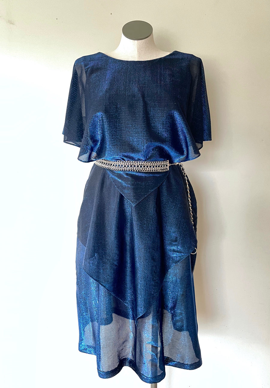 80's Electric Blue Lurex Dress - Size XL