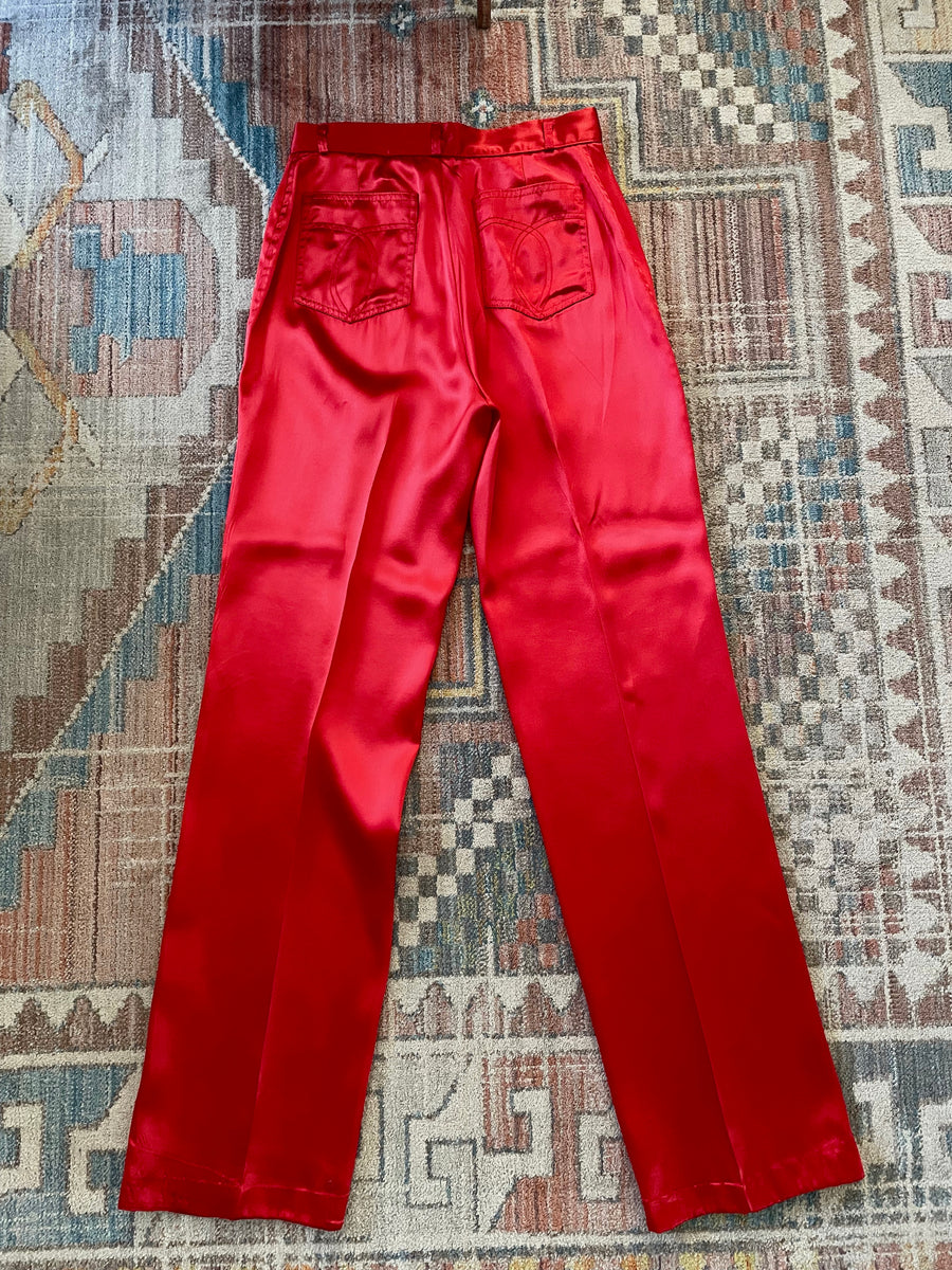 Vintage 70's Red Satin Pants - 27
