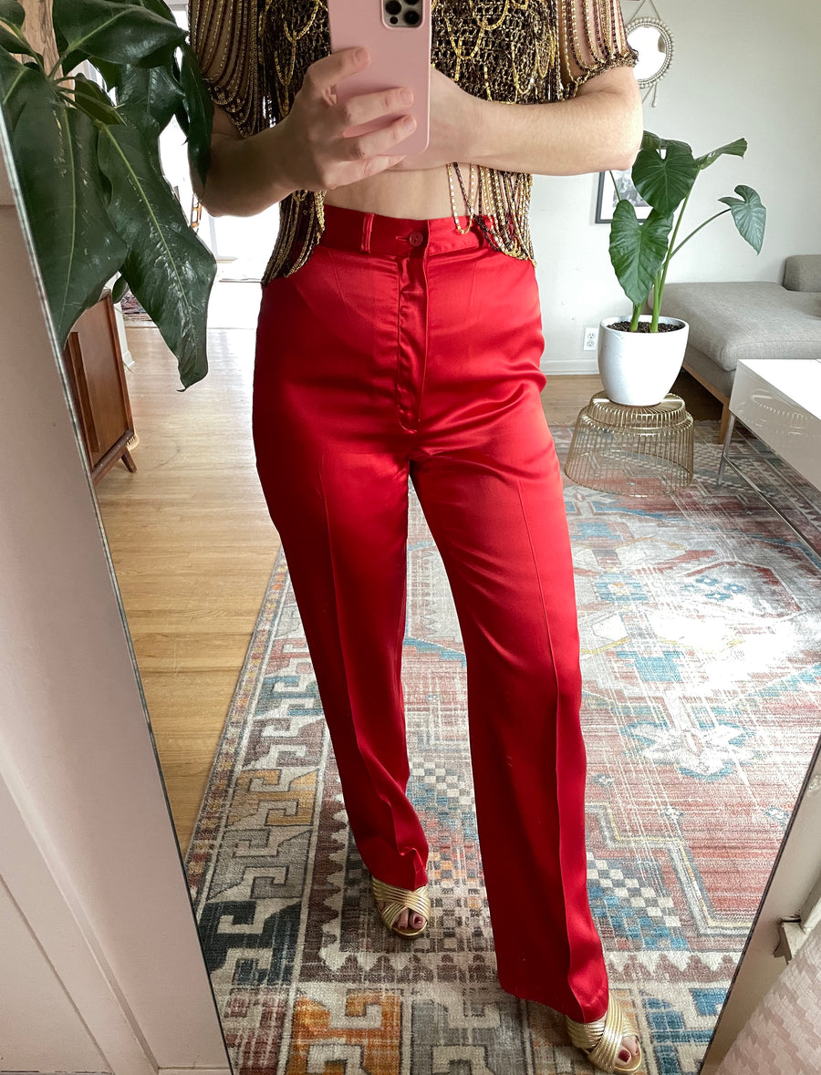 Vintage 70's Red Satin Pants - 27 Waist