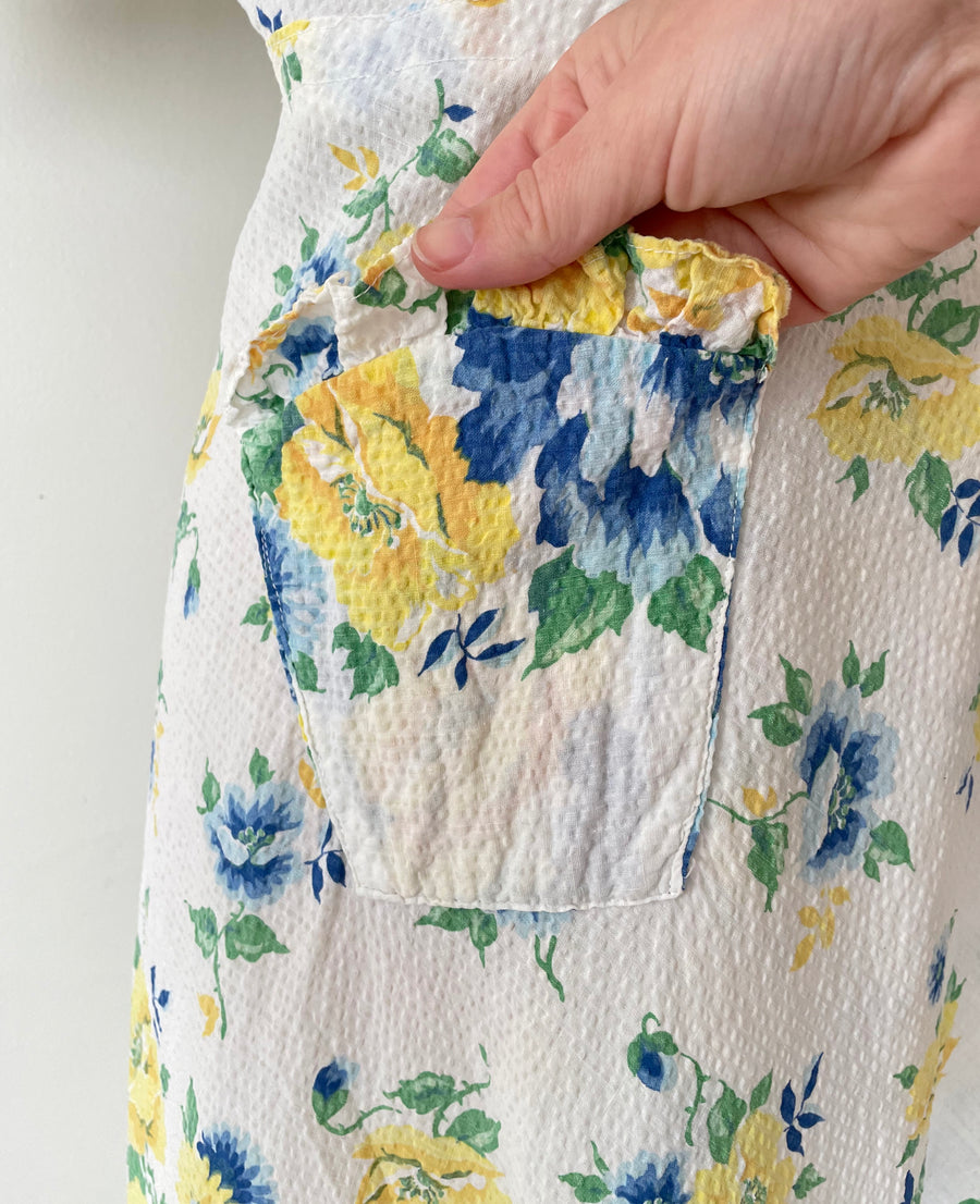 1940's Floral Seersucker Wrap Dress - S/M