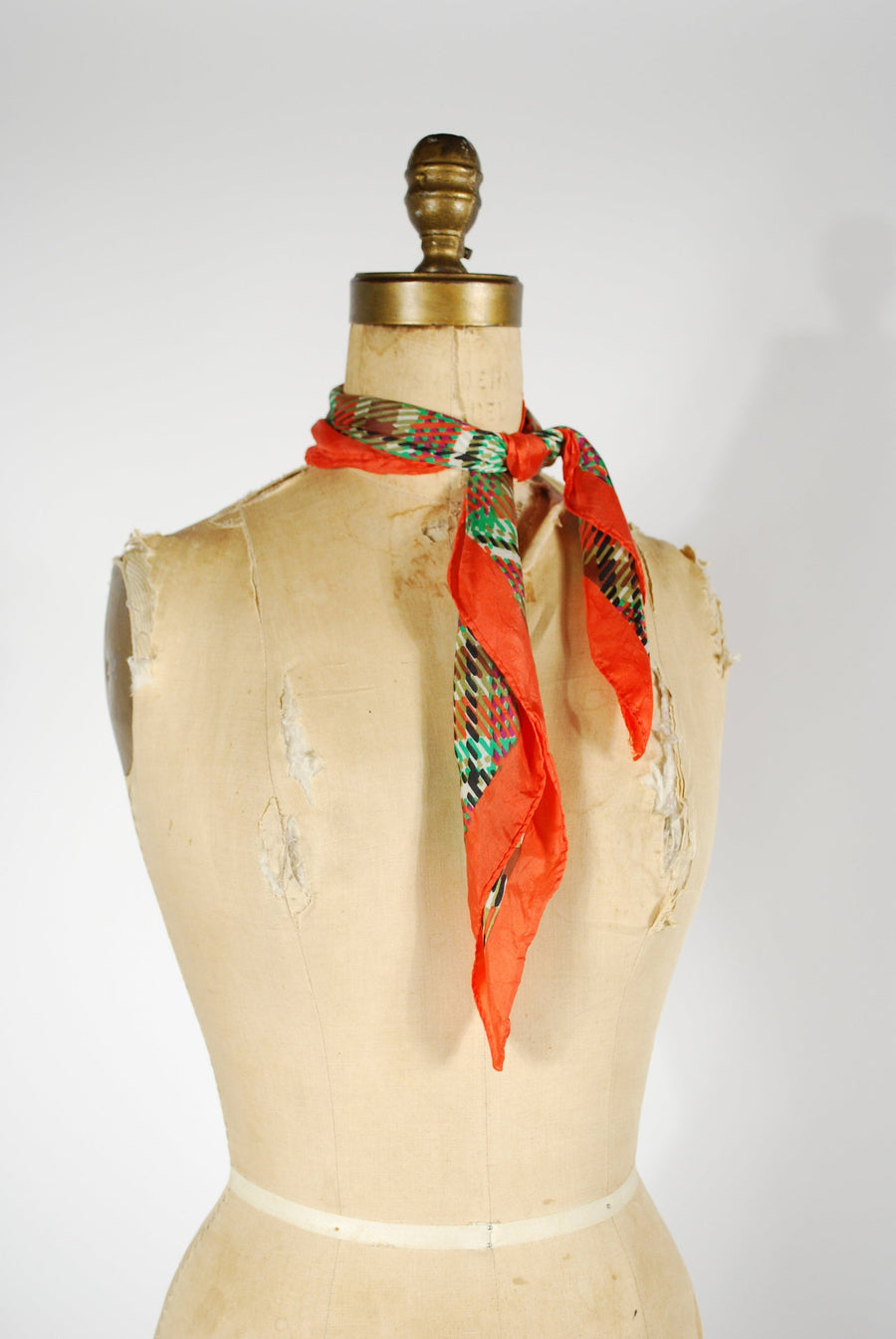 Vintage Plaid Silk Scarf - 70's Plaid Neck Tie Scarf