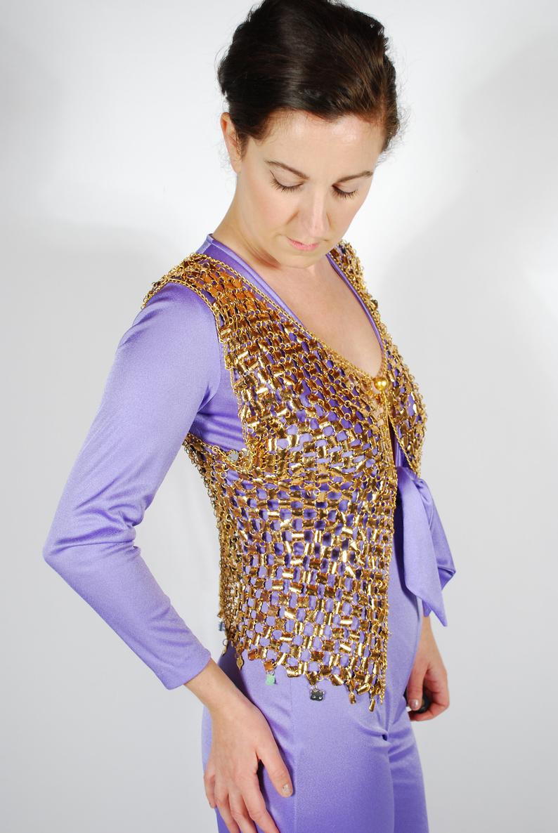 1970's Gold Chainmail Vest - Paco Rabanee Style Vest - Space Age Ves