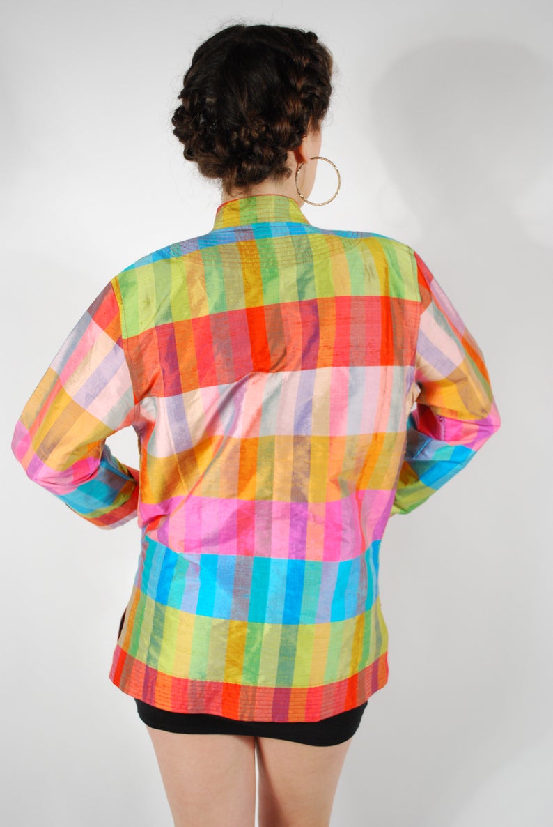 Rainbow Blazer Jacket - Thai Silk Jacket - Size M