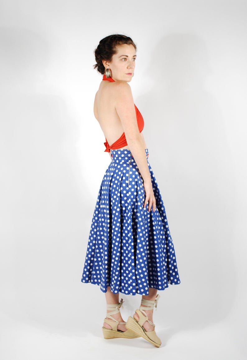 1950's Polka Dot Circle Skirt - 50's Skirt & Wrap Top Set - Size Small