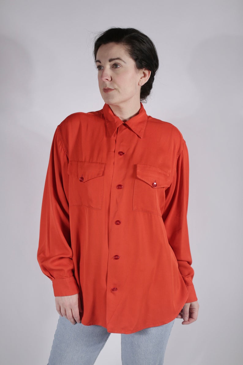 40's 50's Gaberdine Bowling Shirt - Nat Nast Chainstitch Embroidered 40's Blouse - Size XL