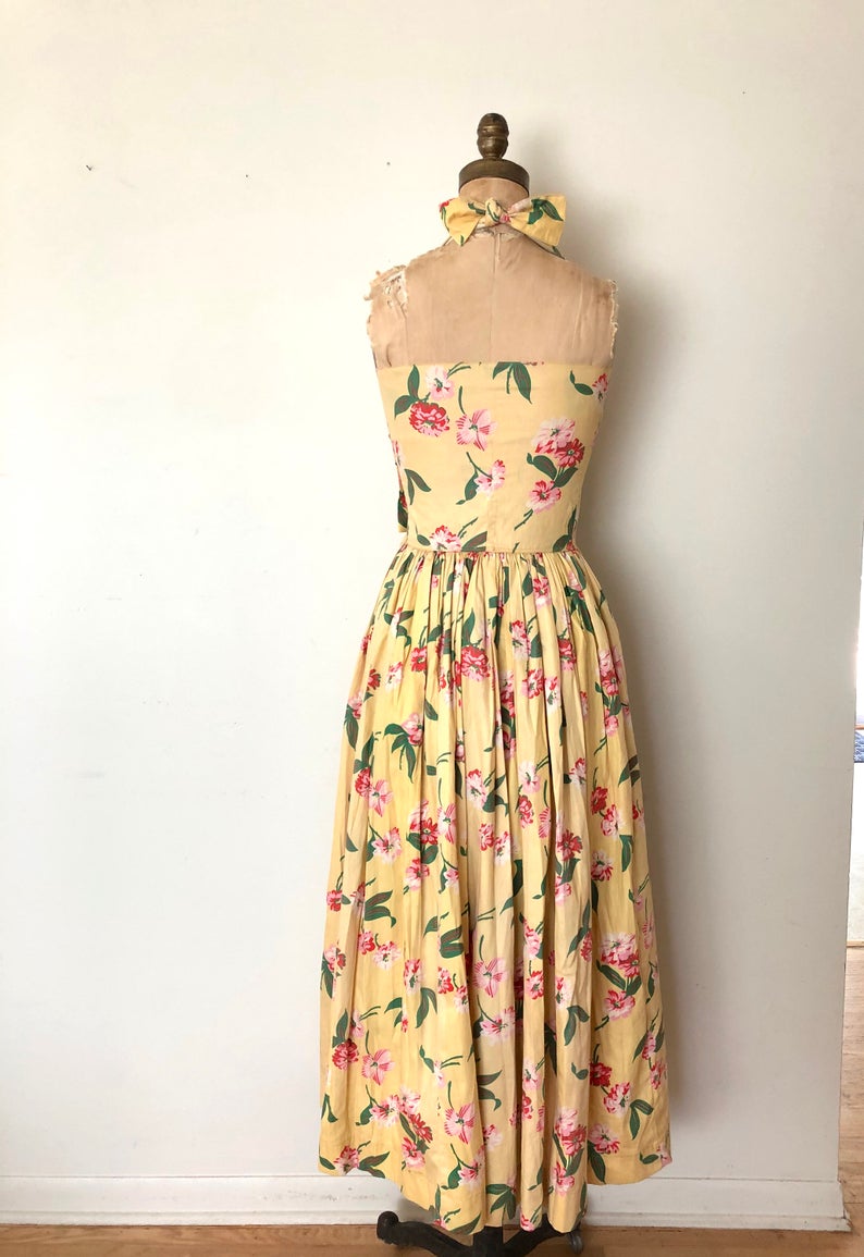 Vintage 1950's Style Halter Sundress - 50's Floral Summer Dress - Size XS/S