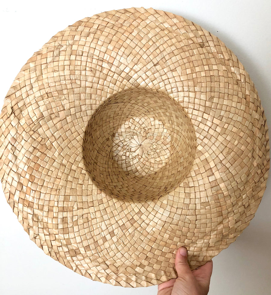 Vintage 50's 60's Straw Beach Hat - Floral Wide Brim Sun Hat