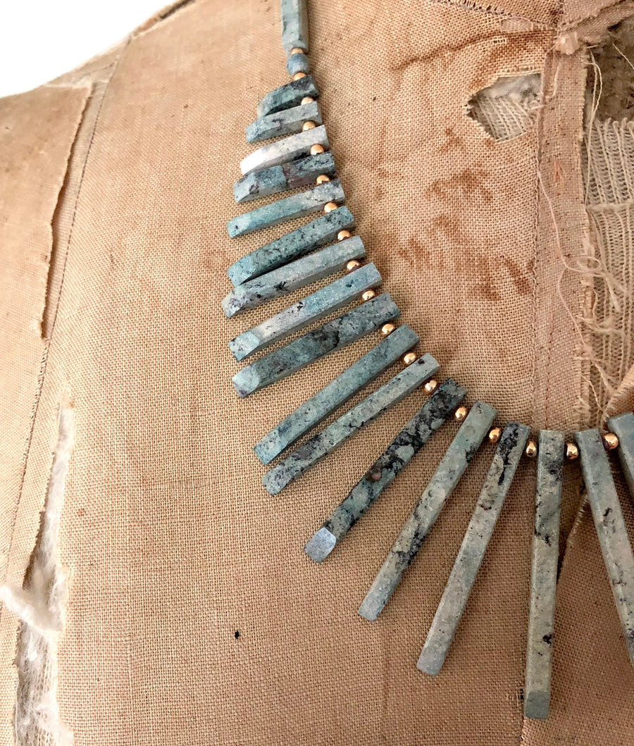 Vintage Stone Fringe Bib Necklace