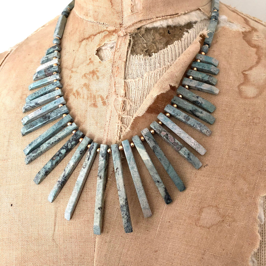 Vintage Stone Fringe Bib Necklace