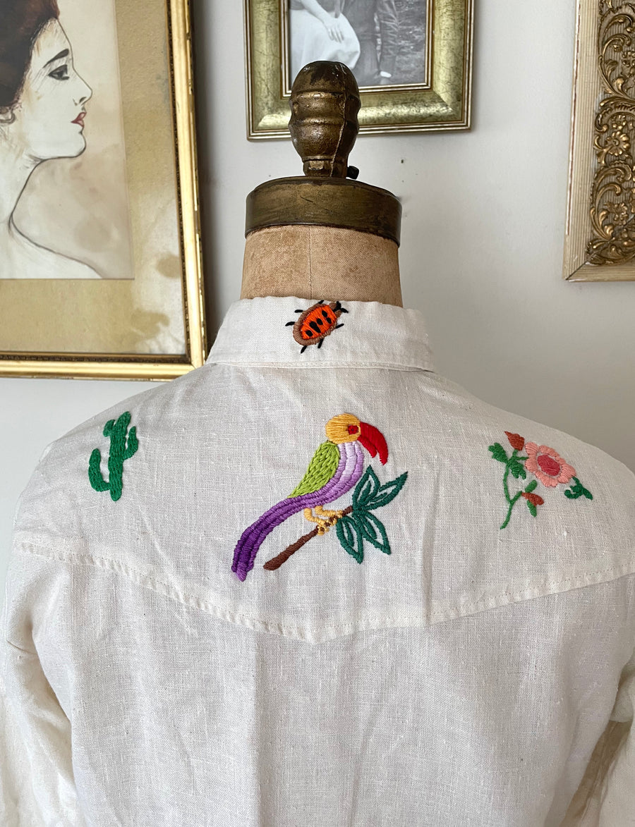 1970's Embroidered Button Down Shirt - Size M